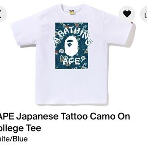 Bape White and Blue Japanese Tattoo Camo Tee